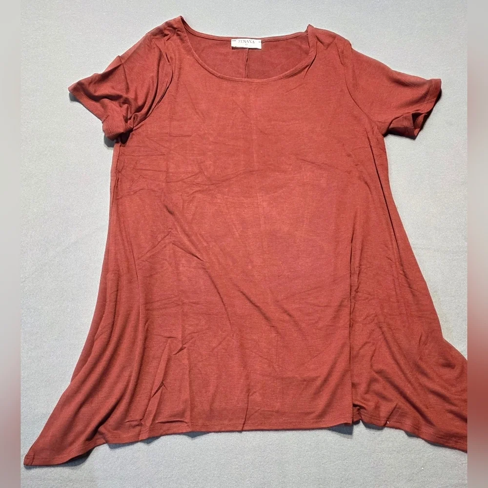 Zenana New In Poly Bag Rust Short Sleeve Women's Top Large PTP 24 - Picture 2 of 5